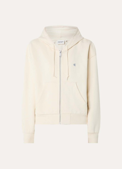 Carhartt WIP Sweatvest met logoborduring en capuchon - voorkant 2 creme