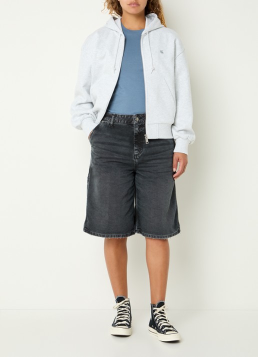 Carhartt WIP Sweatvest met logoborduring - voorkant 2 grijsmele