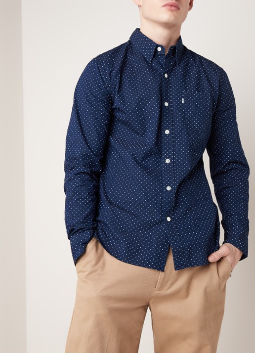 Carlton regular fit overhemd met stippendessin - detail 4 donkerblauw