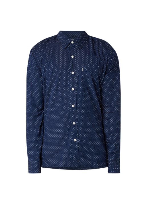 Carlton regular fit overhemd met stippendessin - voorkant 2 donkerblauw