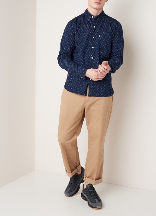 Carlton regular fit overhemd met stippendessin - voorkant 3 donkerblauw