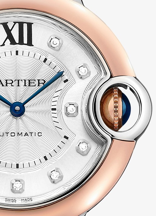 Cartier Ballon Bleu de Cartier horloge, 33 mm, van 18 karaat roségoud en staal met 0,05 ct diamant CRW3BB0021 - achterkant 8 roségoud