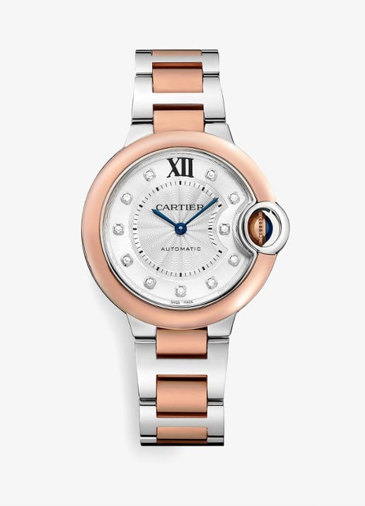 Cartier Ballon Bleu de Cartier horloge, 33 mm, van 18 karaat roségoud en staal met 0,05 ct diamant CRW3BB0021