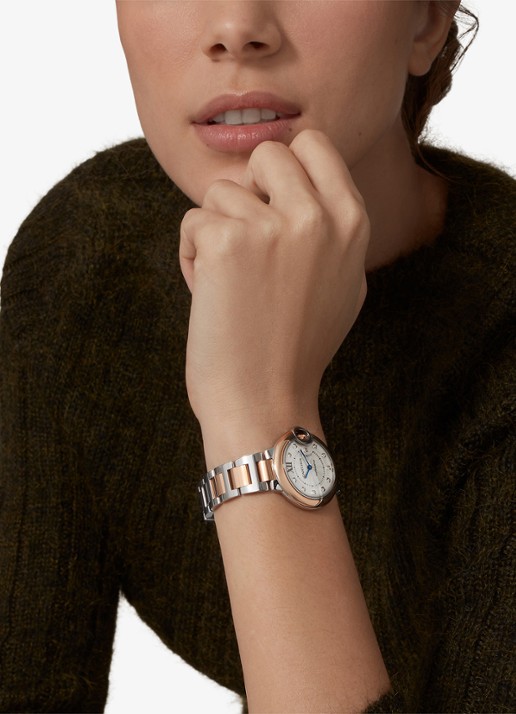 Cartier Ballon Bleu de Cartier horloge, 33 mm, van 18 karaat roségoud en staal met 0,05 ct diamant CRW3BB0021 - voorkant 2 roségoud