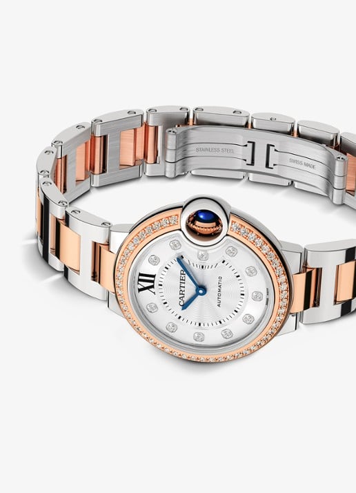 Cartier Ballon Bleu de Cartier horloge, 33 mm, van 18 karaat roségoud en staal met 0,63 ct diamant CRW3BB0023 - detail 5 roségoud