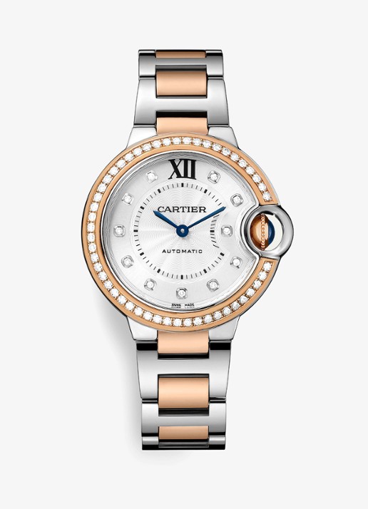 Cartier Ballon Bleu de Cartier horloge van 18 karaat roségoud en staal met 0,63 ct diamant
