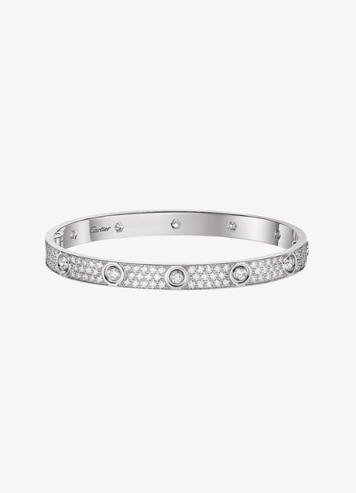 Cartier LOVE armband, klassiek model van 18 karaat witgoud met 10 diamanten CRN6727417