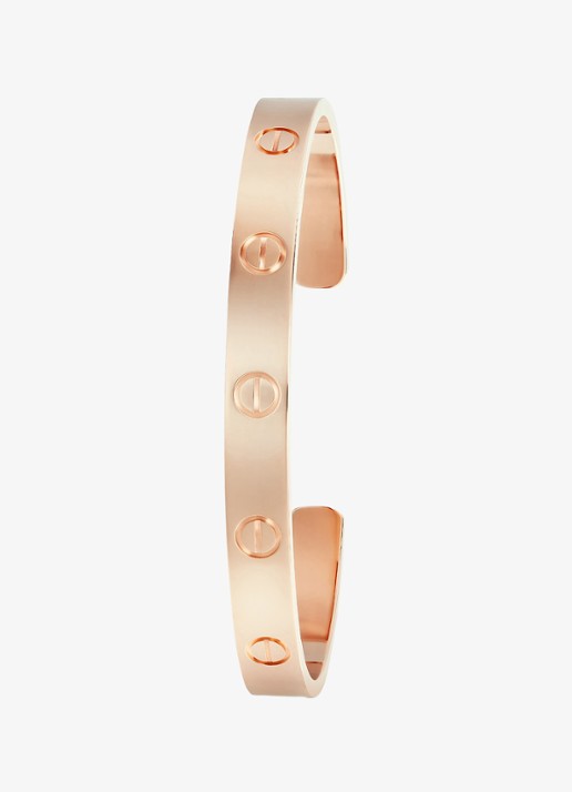 Cartier LOVE bangle, open, klassiek model van 18 karaat roségoud CRB6032617 - detail roségoud