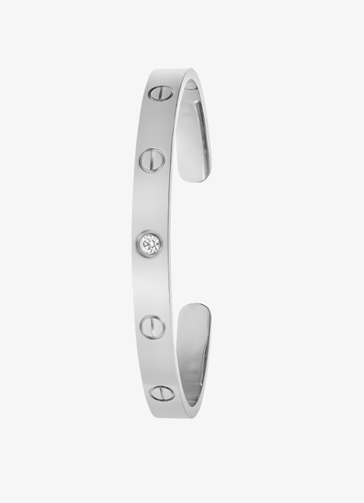 Cartier LOVE bangle open klassiek model van 18 karaat witgoud met 0.10 ct diamant CRB6029917 - detail 5 witgoud