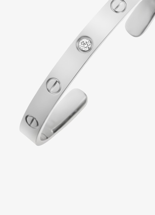 Cartier LOVE bangle open klassiek model van 18 karaat witgoud met 0.10 ct diamant CRB6029917 - detail 6 witgoud