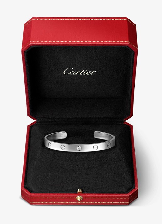 Cartier LOVE bangle open klassiek model van 18 karaat witgoud met 0.10 ct diamant CRB6029917 - detail 8 witgoud