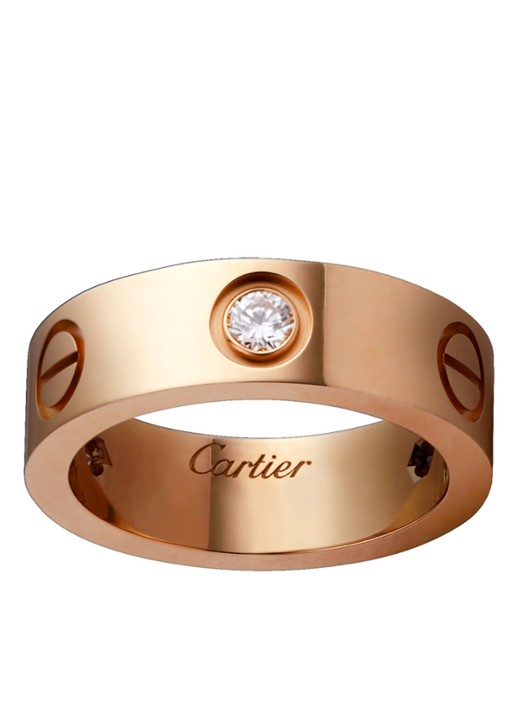 Cartier #LOVE# ring, klassiek model, 3 diamanten CRB4087500 - voorkant 2 roségoud