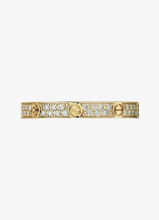 Cartier LOVE trouwring, mini model van 18 karaat geelgoud met 0.19 ct diamant CRB4218000 - detail geelgoud