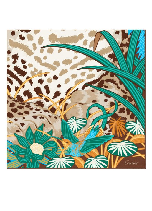 Cartier Panther in the Jungle sjaal van zijde 90 x 90 cm CROS000115 - detail 3 donkerbeige