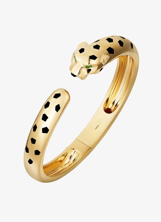 Cartier Panthère de Cartier bangle, middel model van 18 karaat geelgoud met onyx en tsavoriet granaat CRN6721917 - voorkant geelgoud