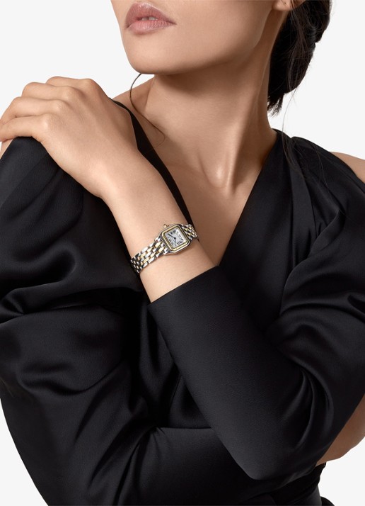 Cartier Panthère de Cartier horloge, klein model van 18 karaat geelgoud en staal CRW2PN0018 - voorkant 2 zilver