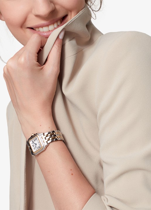 Cartier Panthère de Cartier horloge, medium model van 18 karaat geelgoud en staal CRW2PN0019 - voorkant 2 zilver