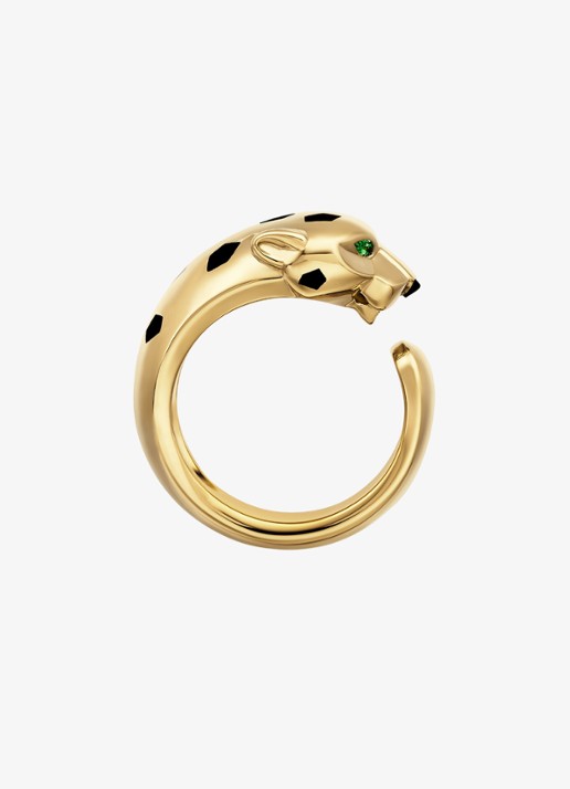 Cartier Panthère de Cartier ring, medium model van 18 karaat geelgoud met onyx en tsavoriet granaat CRB42308 - achterkant 8 geelgoud