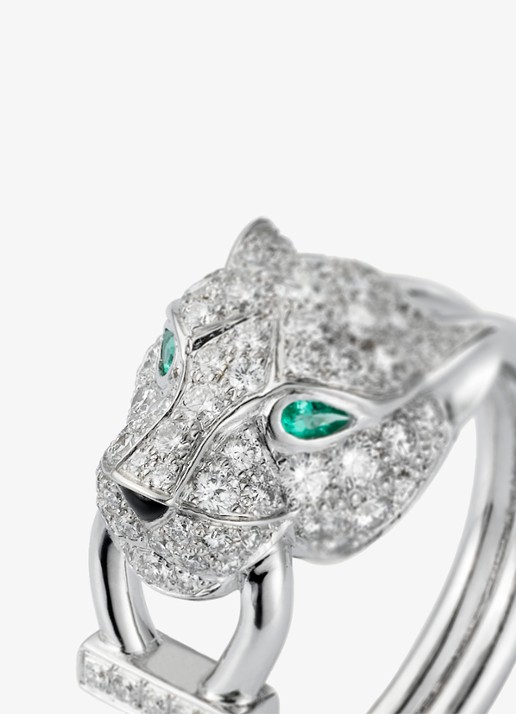 Cartier Panthère de Cartier ring van 18 karaat witgoud met emerald, onyx en diamanten CRN4244700 - detail witgoud