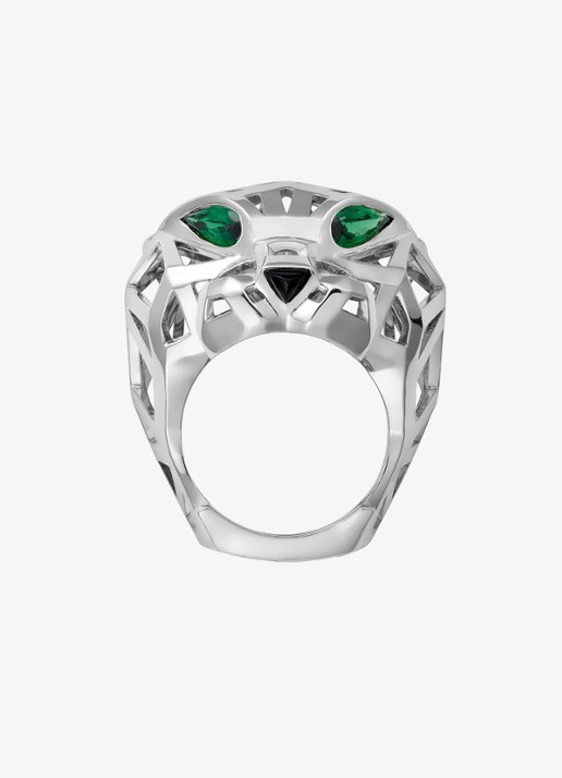 Cartier Panthère de Cartier ring van 18 karaat witgoud met onyx en tsavoriet granaat CRN47309 - detail witgoud