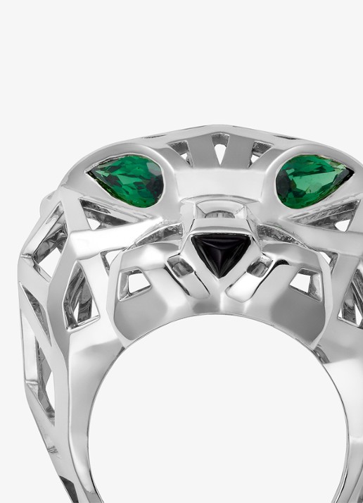 Cartier Panthère de Cartier ring van 18 karaat witgoud met onyx en tsavoriet granaat CRN47309 - detail 4 witgoud