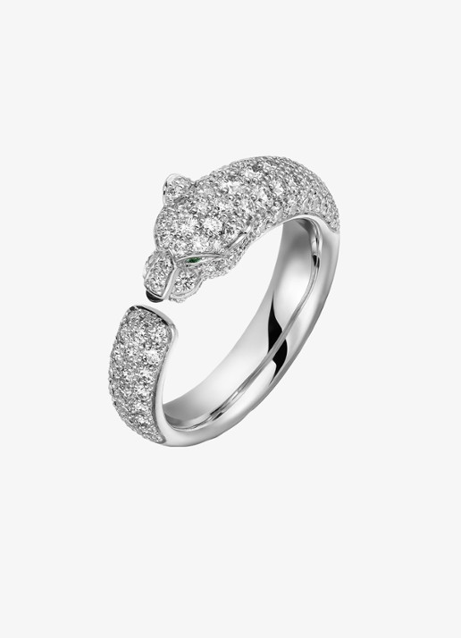 Cartier Panthère de Cartier ring van 18 karaat witgoud met onyx, smaragd en 0.95 ct diamant CRN47656
