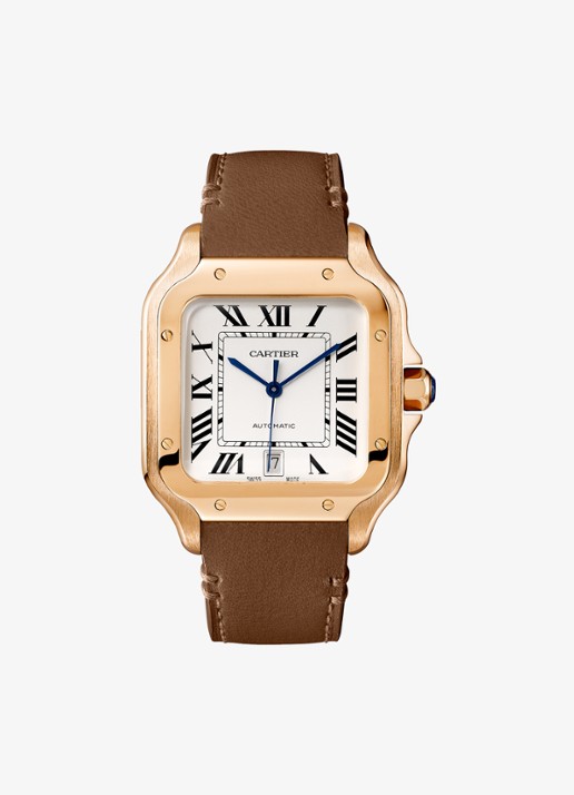 Cartier Santos de Cartier horloge, groot model van 18 karaat roségoud met verwisselbare band CRWGSA0037 - voorkant 2 roségoud
