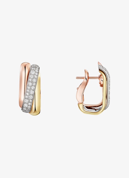 Cartier Trinity oorringen van 18 karaat rosé-, wit-, en geelgoud met 0.49 ct diamant CRB8301535 - achterkant 5 goud