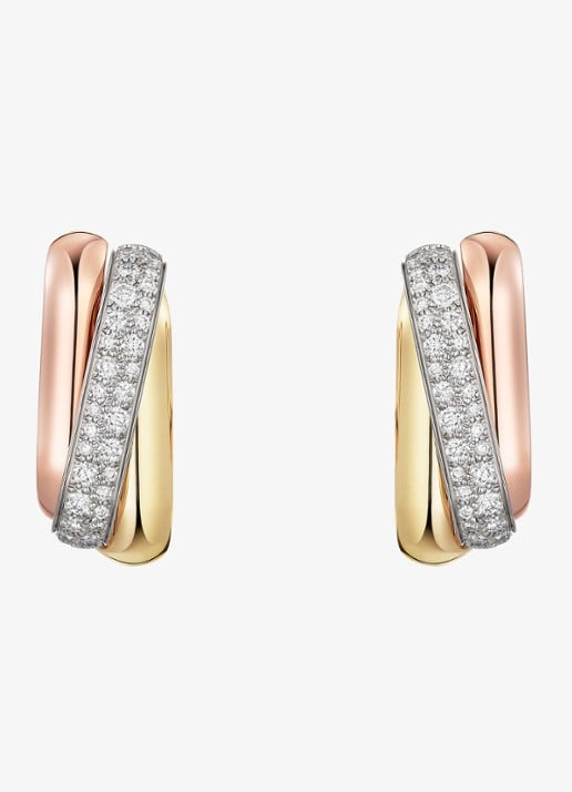 Cartier Trinity oorringen van 18 karaat rosé-, wit-, en geelgoud met 0.49 ct diamant CRB8301535 - voorkant 6 goud
