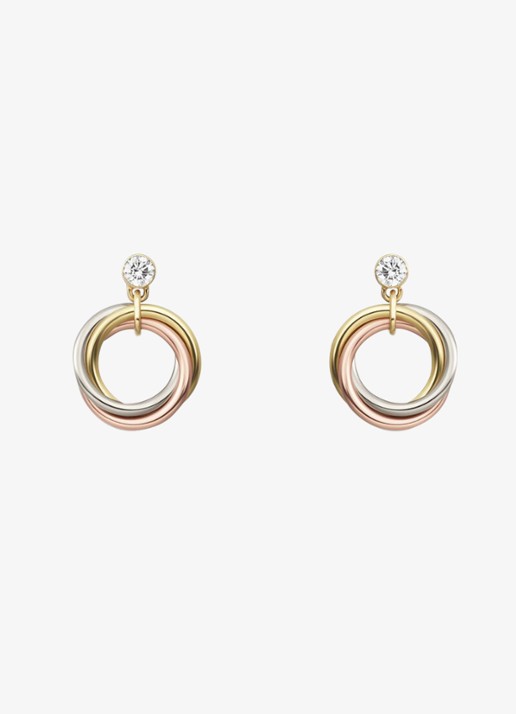 Cartier Trinity oorstekers van 18 karaat rosé-, wit-, en geelgoud met 0.11 ct diamant CRB8301462 - voorkant 6 multicolor