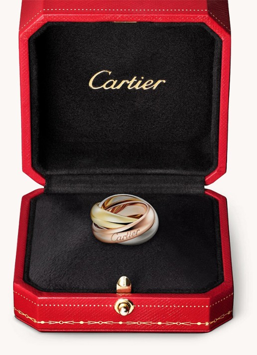 Cartier Trinity ring, extra-large model van 18 karaat geel- rosé - en witgoud CRB42398 - detail goud