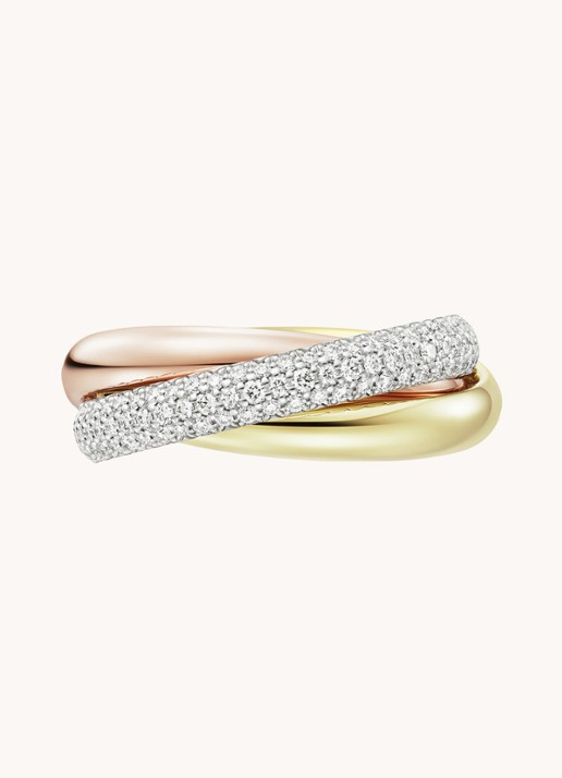 Cartier Trinity ring medium van 18 karaat rosé-, wit-, en geelgoud met diamant CRB4236000 - detail multicolor