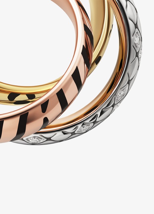 Cartier Trinity ring van 18 karaat rosé-, wit-, en geelgoud met lakwerk en 0.18 ct diamant CRB42417 - achterkant multicolor