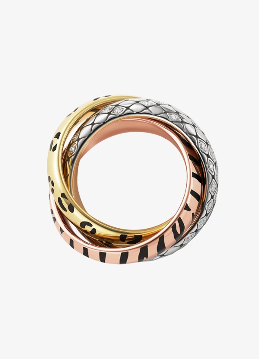 Cartier Trinity ring van 18 karaat rosé-, wit-, en geelgoud met lakwerk en 0.18 ct diamant CRB42417 - detail 2 multicolor