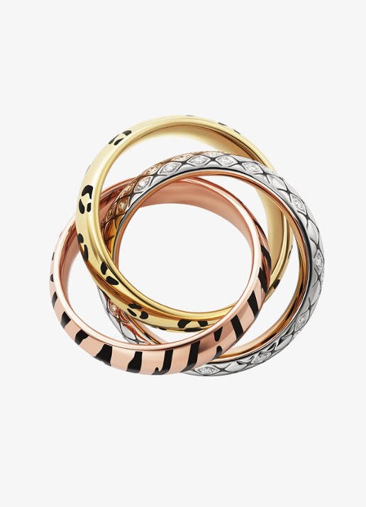 Cartier Trinity ring van 18 karaat rosé-, wit-, en geelgoud met lakwerk en 0.18 ct diamant CRB42417 - detail 3 multicolor