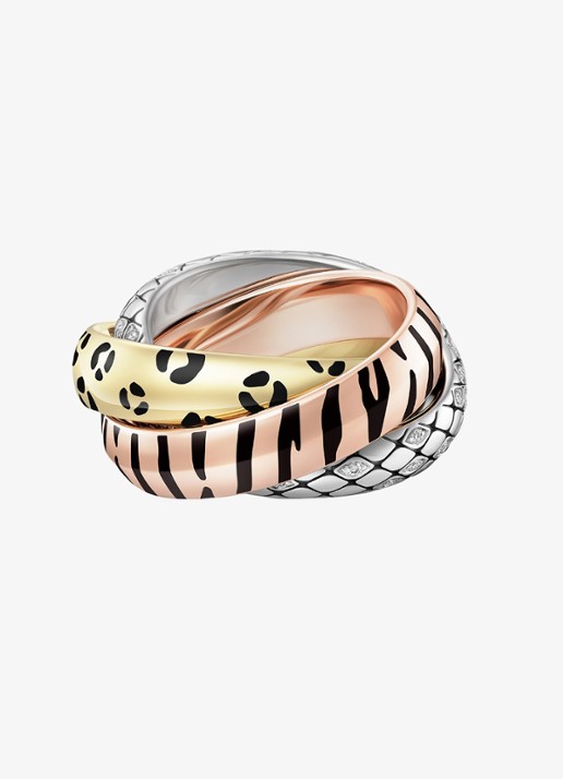 Cartier Trinity ring van 18 karaat rosé-, wit-, en geelgoud met lakwerk en 0.18 ct diamant CRB42417 - voorkant 6 multicolor