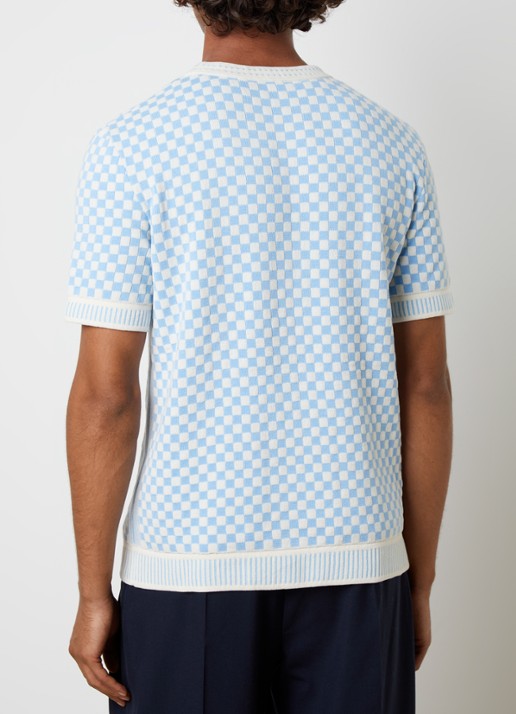 Casablanca Check T-shirt met ruitdessin - achterkant 3 lichtblauw