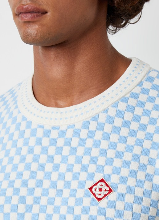 Casablanca Check T-shirt met ruitdessin - detail 5 lichtblauw