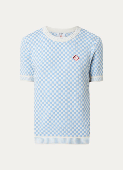 Casablanca Check T-shirt met ruitdessin - voorkant lichtblauw