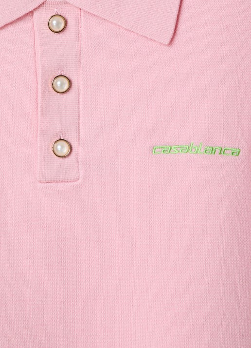 Casablanca Double Face fijngebreide polo van wol met logoborduring - detail 4 roze