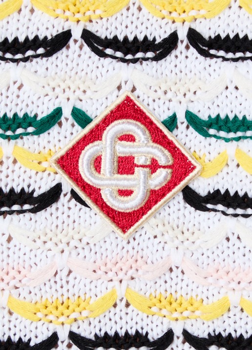 Casablanca Grofgebreid overhemd met streepprint en logo - detail 2 donkergroen