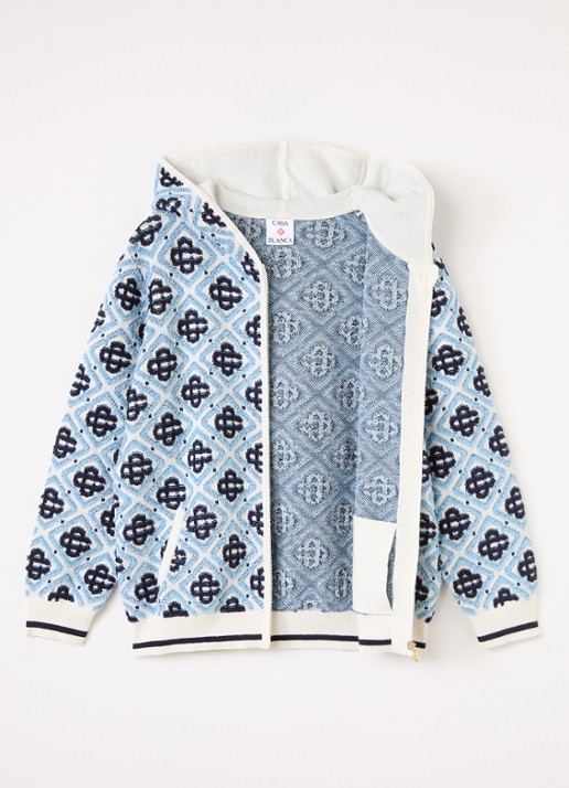 Casablanca Grofgebreid vest met logoborduring - voorkant 3 lichtblauw