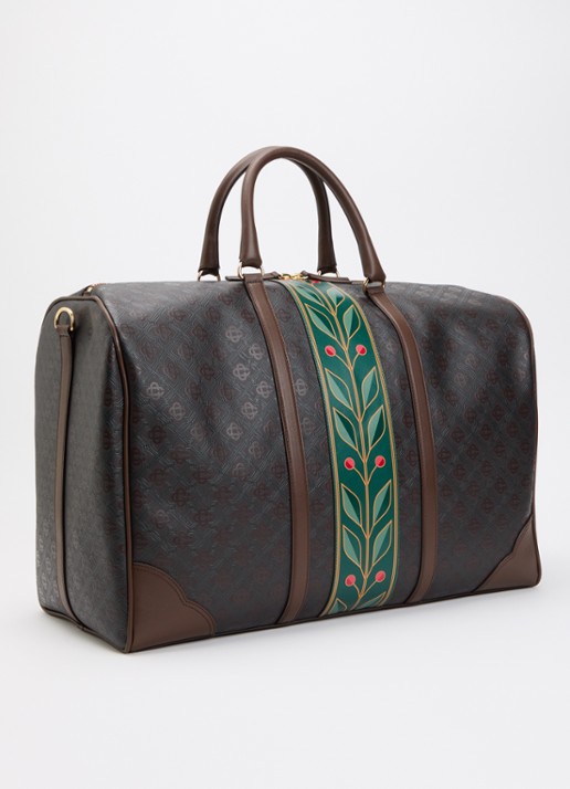 Casablanca Monogram weekendtas van kalfsleer met logoprint  - achterkant donkerbruin