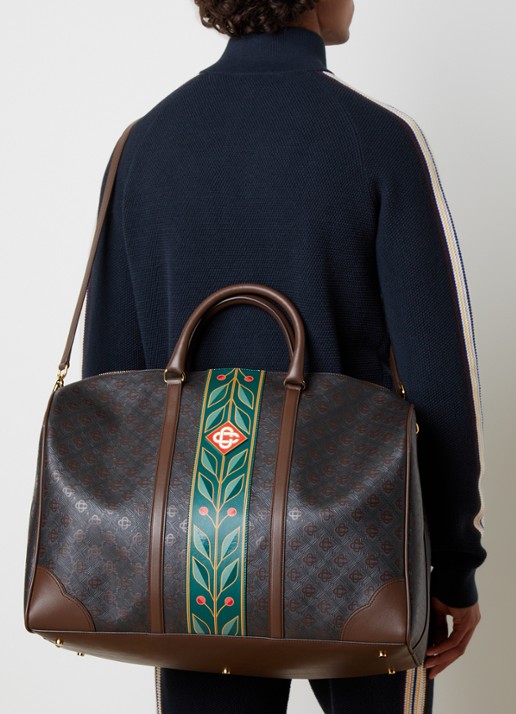 Casablanca Monogram weekendtas van kalfsleer met logoprint  - voorkant 4 donkerbruin