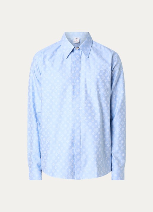 Casablanca Regular fit polo met logoprint - voorkant lichtblauw