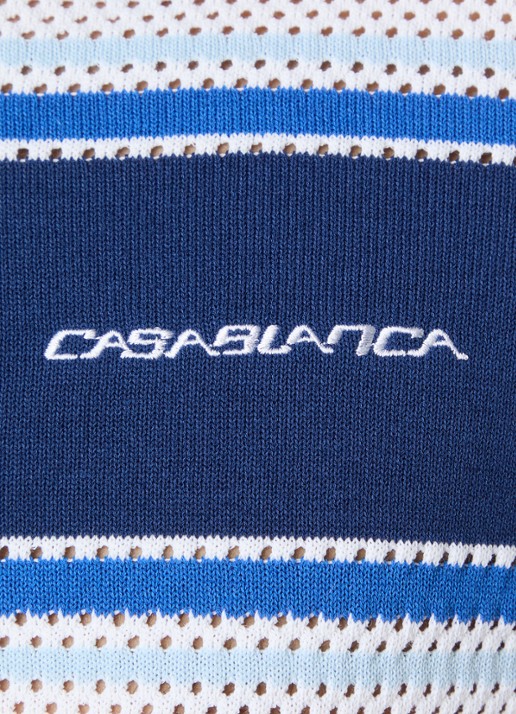 Casablanca Regular fit polo met opengewerkt dessin en logo - detail 5 donkerblauw