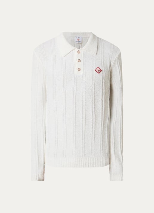 Casablanca Regular fit polo van bouclé - voorkant wit