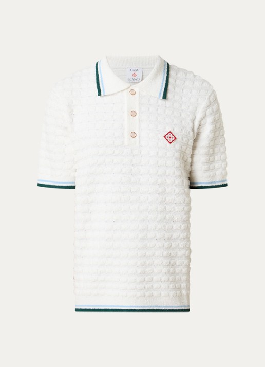 Casablanca Regular fit polo van bouclé - voorkant 2 wit