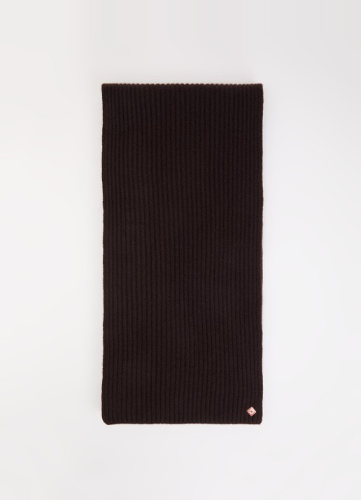 Casablanca Ribgebreide sjaal van wol 225 x 25 cm - voorkant 2 donkerbruin