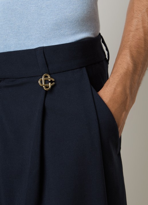 Casablanca Straight fit pantalon van wol met steekzakken - detail 3 donkerblauw